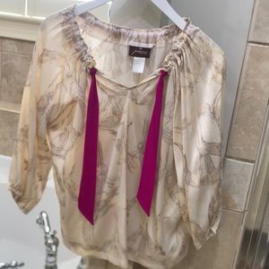 Beige and hot pink blouse